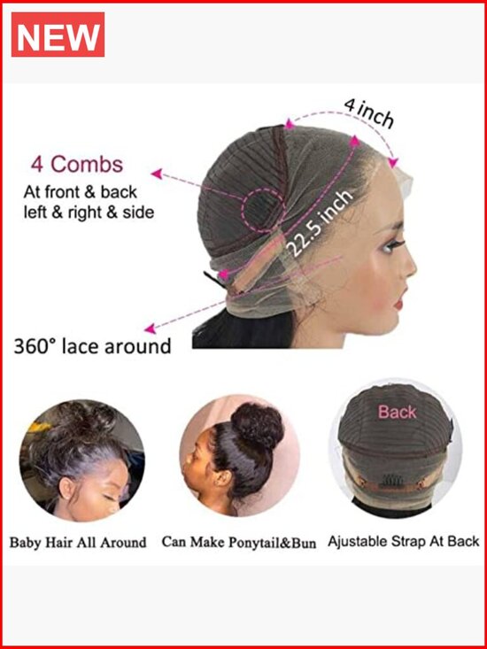 360 Lace Front Wig Human Hair Pre Plucked Transparent Lace Full Head Wig with main image 2